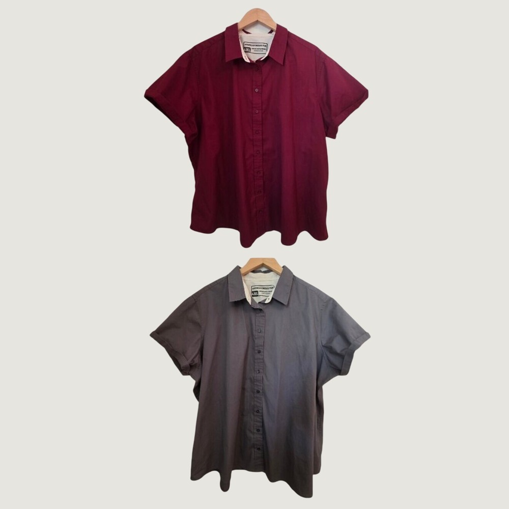 Androgynous Fox Bundle 4XL Button Front Shirt Burgundy Gray Gender Neutral LGBTQ